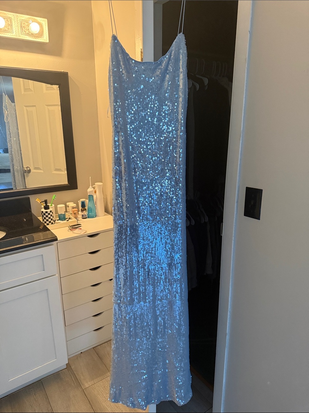 Light blue sequin women’s dress